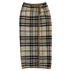 Ralph Lauren Country 1990 Plaid Wool Wrap‎ Skirt - Size
